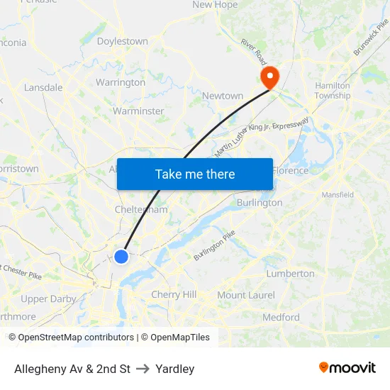 Allegheny Av & 2nd St to Yardley map