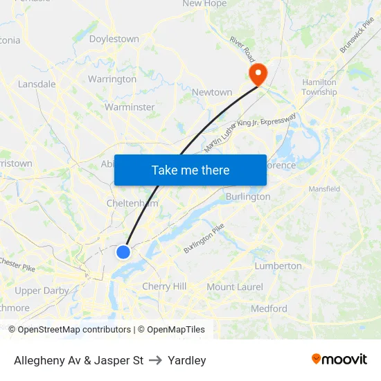 Allegheny Av & Jasper St to Yardley map