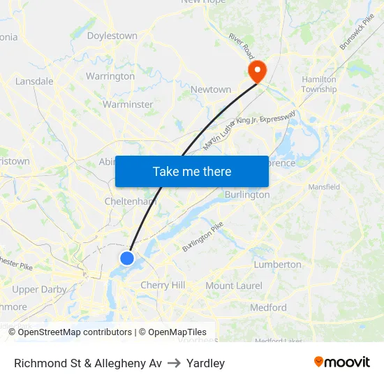 Richmond St & Allegheny Av to Yardley map