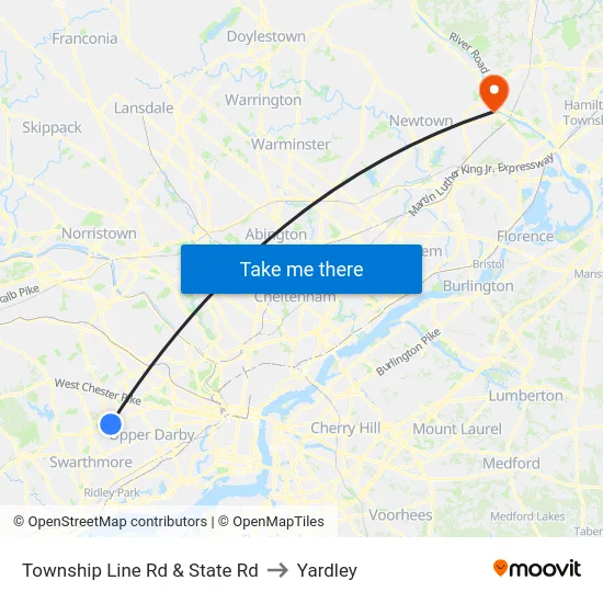Township Line Rd & State Rd to Yardley map