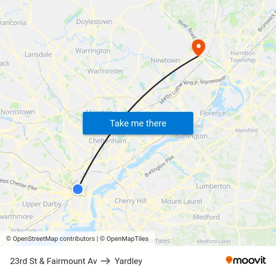 23rd St & Fairmount Av to Yardley map