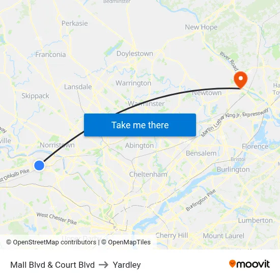 Mall Blvd & Court Blvd to Yardley map