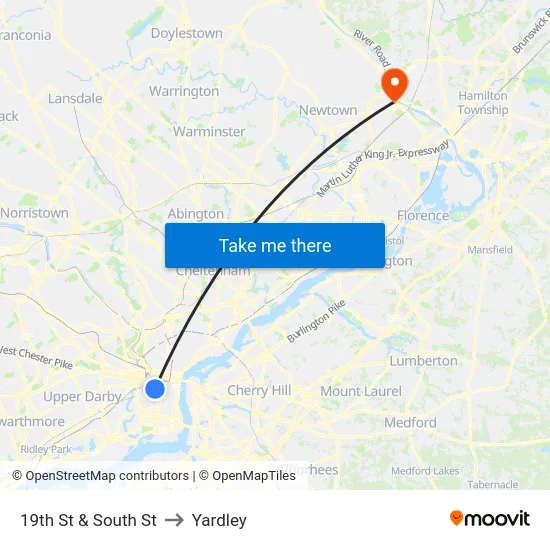 19th St & South St to Yardley map