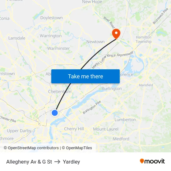 Allegheny Av & G St to Yardley map