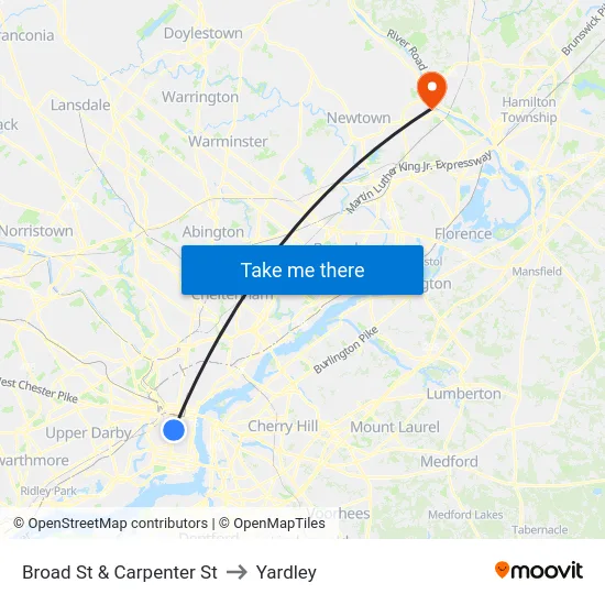 Broad St & Carpenter St to Yardley map