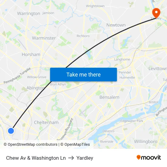 Chew Av & Washington Ln to Yardley map