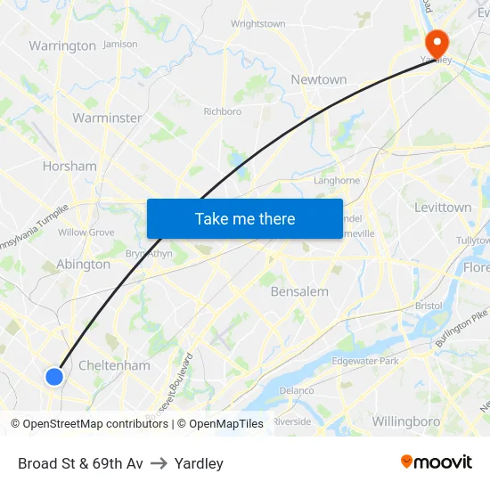 Broad St & 69th Av to Yardley map