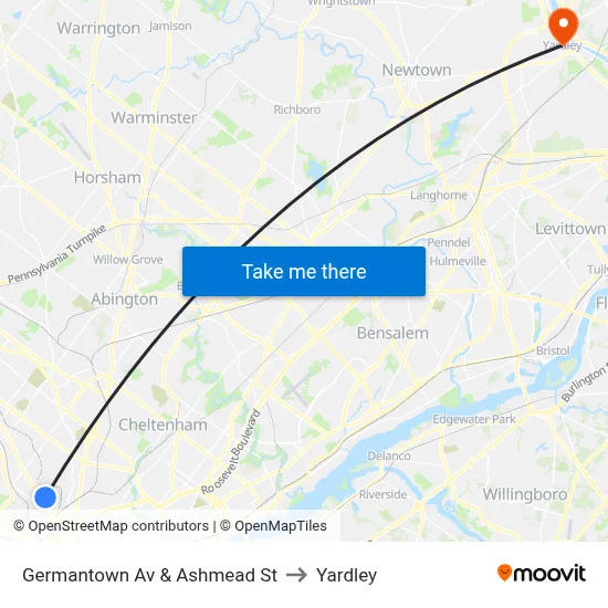 Germantown Av & Ashmead St to Yardley map