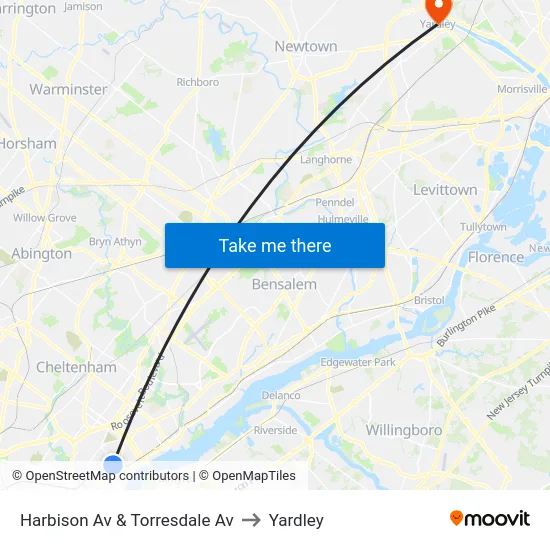 Harbison Av & Torresdale Av to Yardley map