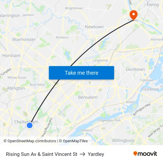 Rising Sun Av & Saint Vincent St to Yardley map