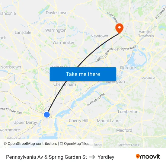 Pennsylvania Av & Spring Garden St to Yardley map