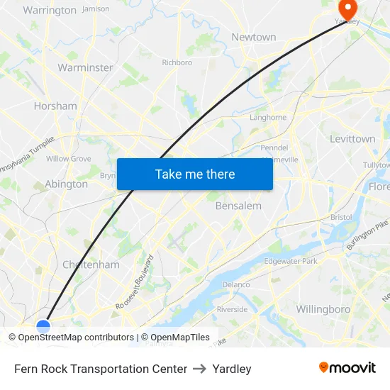 Fern Rock Transportation Center to Yardley map