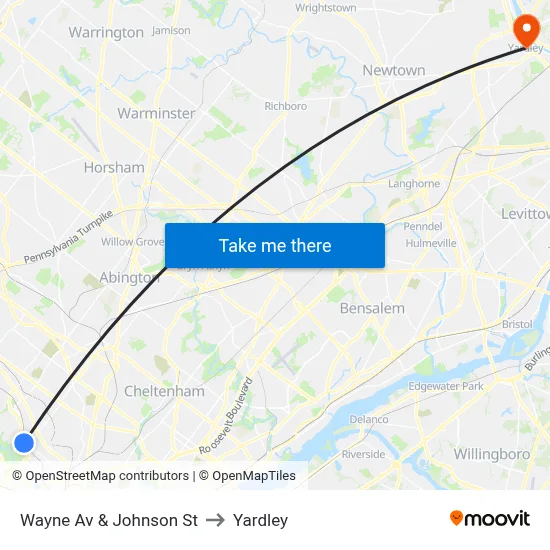 Wayne Av & Johnson St to Yardley map