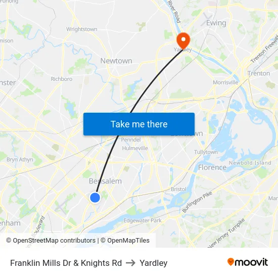 Franklin Mills Dr & Knights Rd to Yardley map