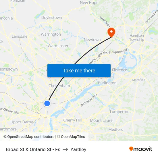 Broad St & Ontario St - Fs to Yardley map