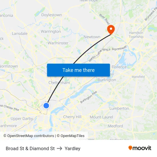 Broad St & Diamond St to Yardley map