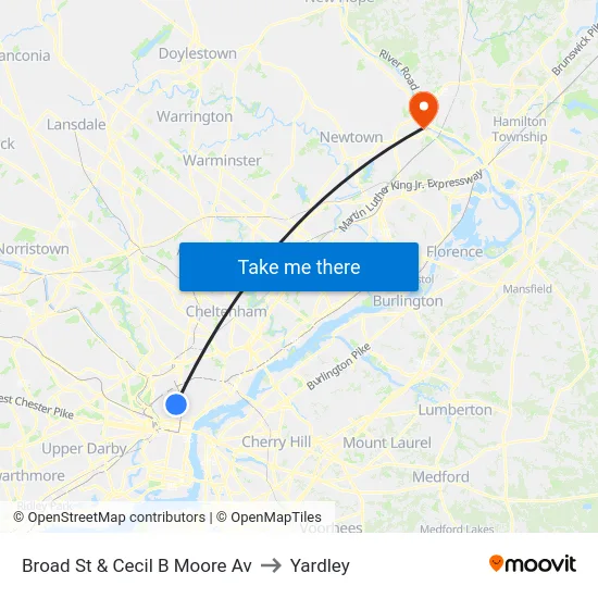 Broad St & Cecil B Moore Av to Yardley map