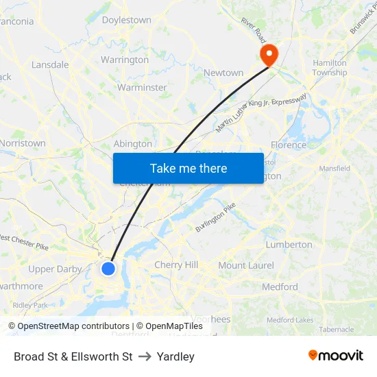 Broad St & Ellsworth St to Yardley map