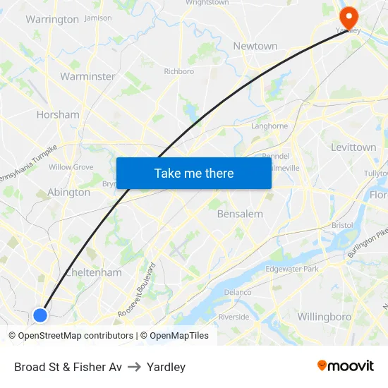 Broad St & Fisher Av to Yardley map