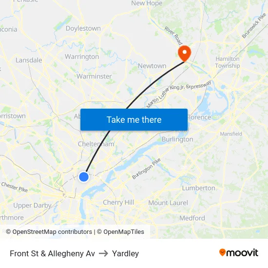 Front St & Allegheny Av to Yardley map