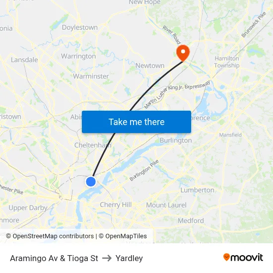 Aramingo Av & Tioga St to Yardley map