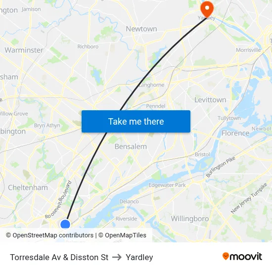 Torresdale Av & Disston St to Yardley map