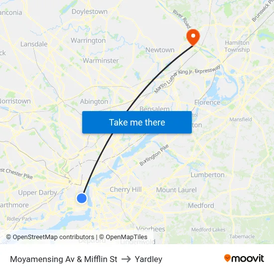 Moyamensing Av & Mifflin St to Yardley map