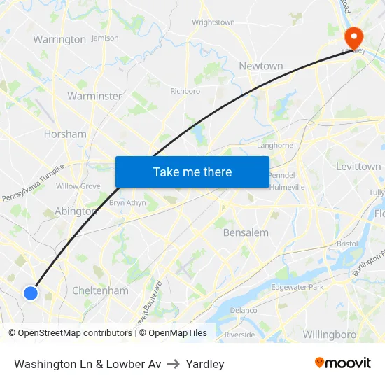 Washington Ln & Lowber Av to Yardley map