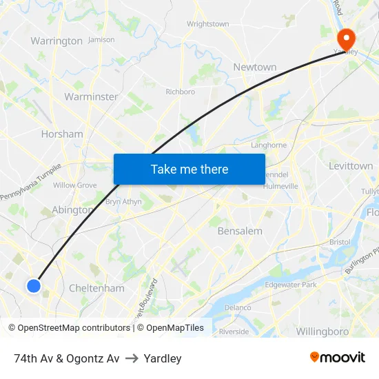 74th Av & Ogontz Av to Yardley map