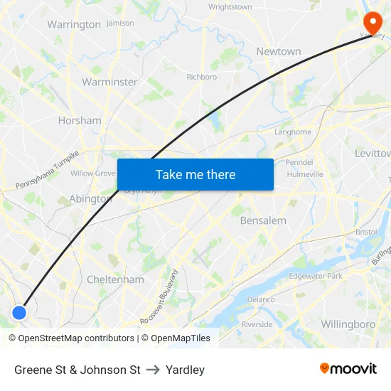 Greene St & Johnson St to Yardley map