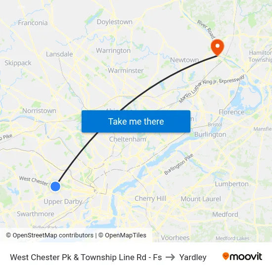West Chester Pk & Township Line Rd - Fs to Yardley map
