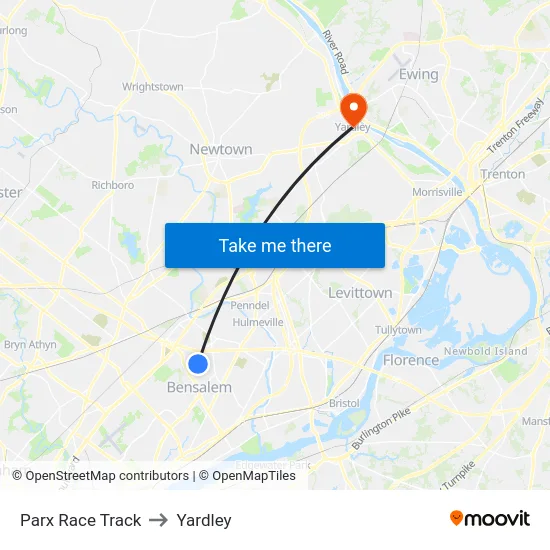 Parx Race Track to Yardley map