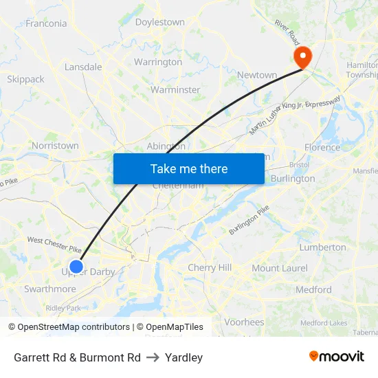 Garrett Rd & Burmont Rd to Yardley map