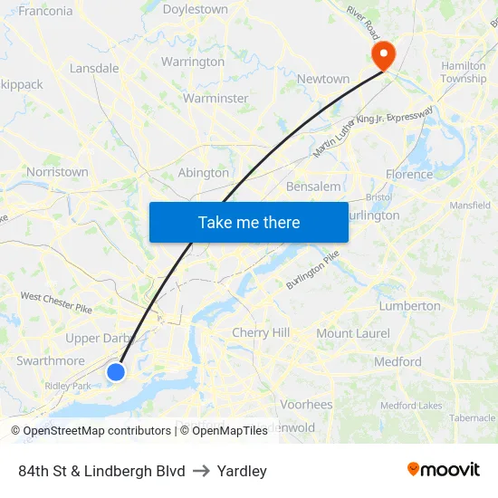 84th St & Lindbergh Blvd to Yardley map