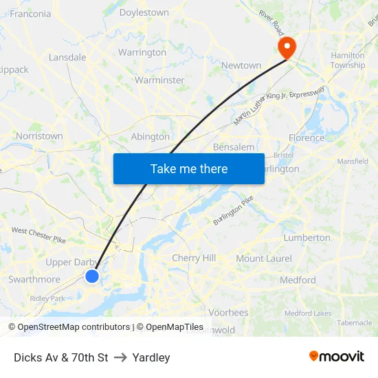 Dicks Av & 70th St to Yardley map