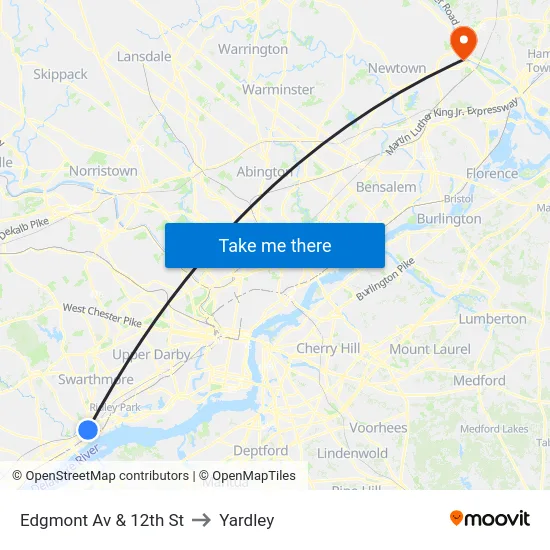 Edgmont Av & 12th St to Yardley map