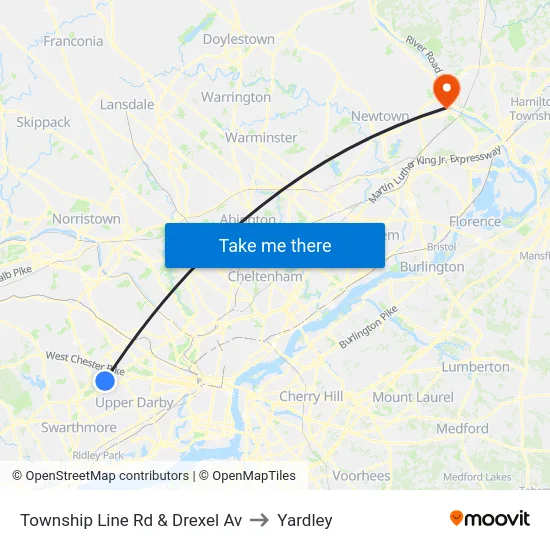 Township Line Rd & Drexel Av to Yardley map
