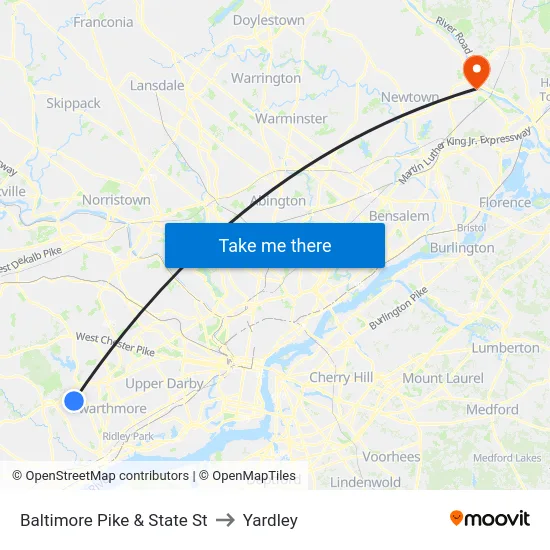 Baltimore Pike & State St to Yardley map