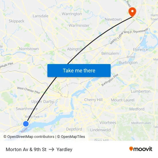 Morton Av & 9th St to Yardley map