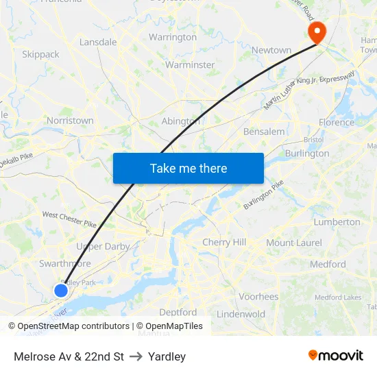Melrose Av & 22nd St to Yardley map