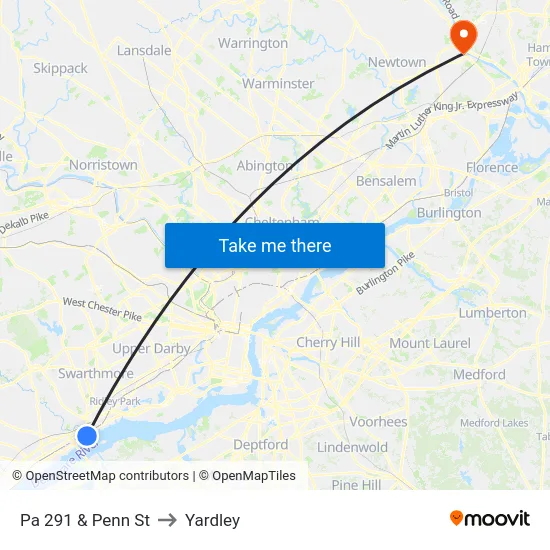 Pa 291 & Penn St to Yardley map