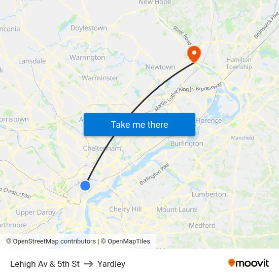Lehigh Av & 5th St to Yardley map