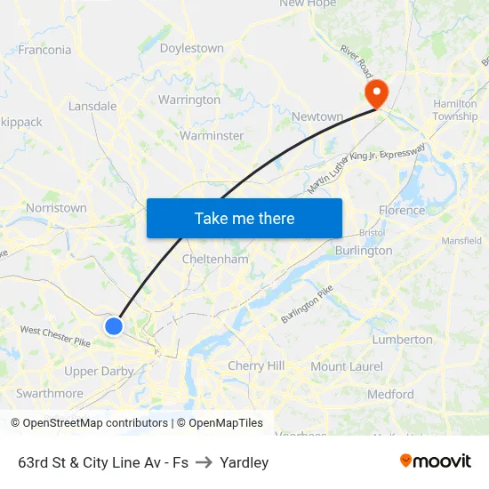 63rd St & City Line Av - Fs to Yardley map
