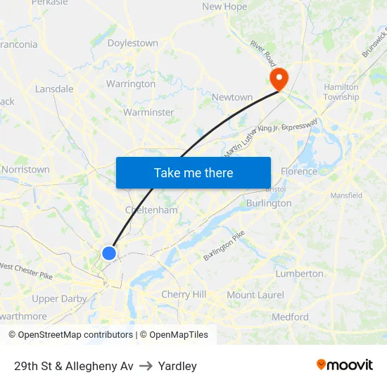 29th St & Allegheny Av to Yardley map