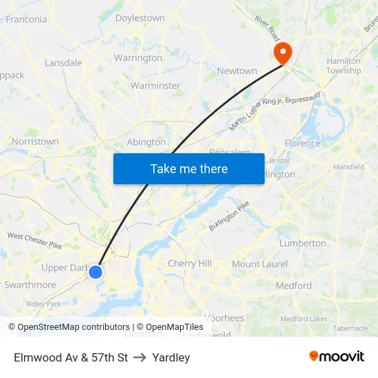 Elmwood Av & 57th St to Yardley map