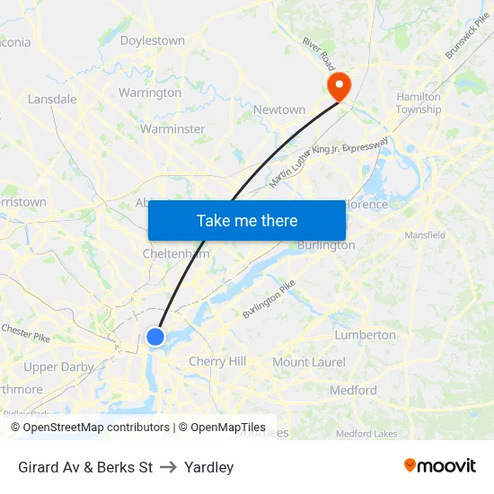 Girard Av & Berks St to Yardley map