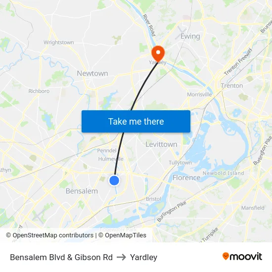 Bensalem Blvd & Gibson Rd to Yardley map
