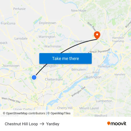 Chestnut Hill Loop to Yardley map