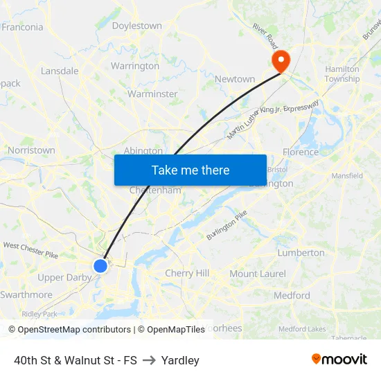 40th St & Walnut St - FS to Yardley map