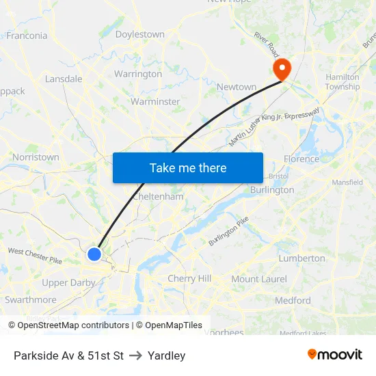 Parkside Av & 51st St to Yardley map